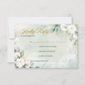 Boheemse witte rozen groen eucalyptus goud RSVP kaartje (Voorkant)