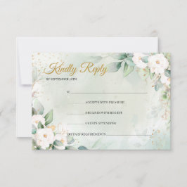 Boheemse witte rozen groen eucalyptus goud RSVP kaartje