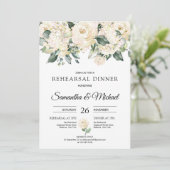Boheemse witte rozen groen repetitie diner kaart (Staand voorkant)