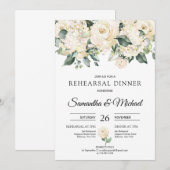 Boheemse witte rozen groen repetitie diner kaart (Voorkant / Achterkant)