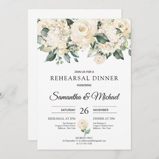 Boheemse witte rozen groen repetitie diner kaart (Voorkant / Achterkant)