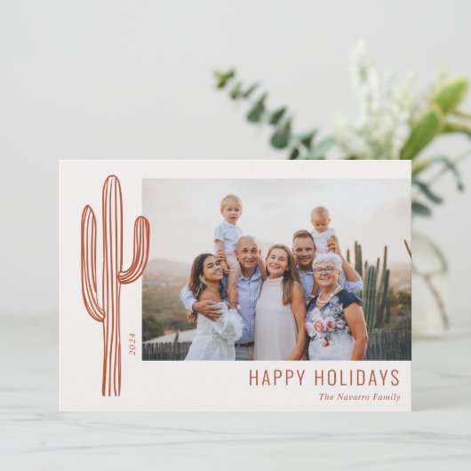 Boheemse Woestijn Cactus Familie Foto Vakantiekaar Feestdagenkaart (Staand voorkant)
