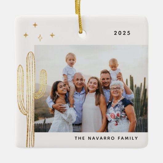 Boheemse Woestijn Cactus Foto Keramische Kerstbal Keramisch Ornament (Voorkant)