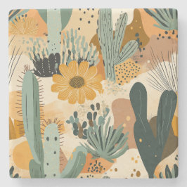 Boheemse woestijncactus en bloemenpatroon stenen onderzetter