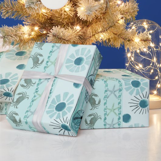 Boheemse zeeschelpen aan de kust cadeaupapier (Feestdagen)