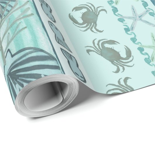 Boheemse zeeschelpen aan de kust cadeaupapier (Rol Hoek)