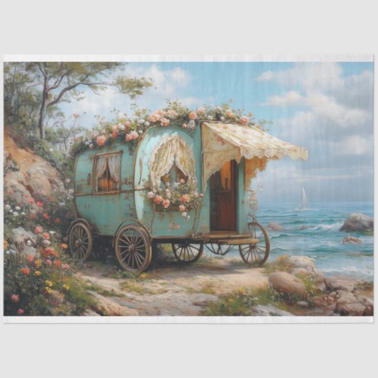 Boheemse zigeuner karavaan Bloemen Decoupage Tissuepapier (Voorkant)