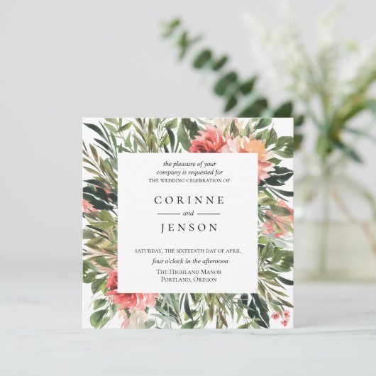 Boheemse zomer bloemenbruiloft uitnodiging (Staand voorkant)
