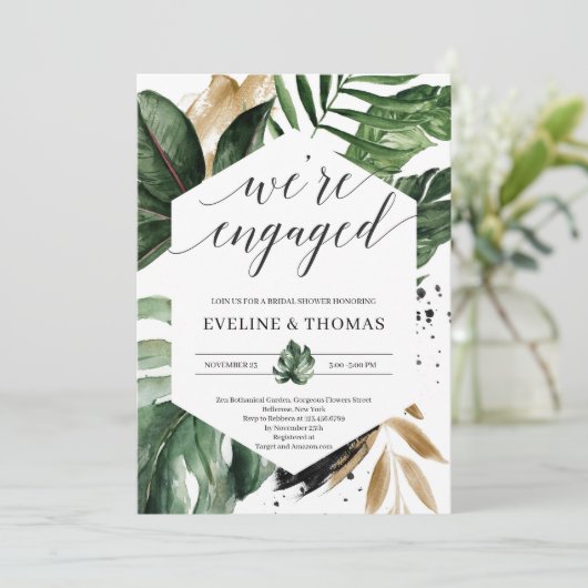 Boheemse zomertropische bladeren verloving kaart (Staand voorkant)