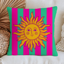 Boheemse Zon op Fuchsia Roze & Groen Gestreepte Re Kussen