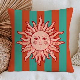 Boheemse Zonnekop op Teal & Terracotta Strepen Kussen