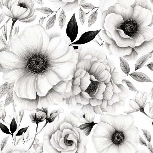 Boheemse zwart-wit bloemen douchegordijn