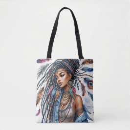 Boheemse zwarte vrouw Waterverf Boho Art Tote Bag