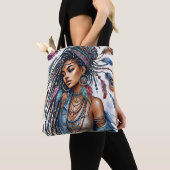 Boheemse zwarte vrouw Waterverf Boho Art Tote Bag (Dichtbij)