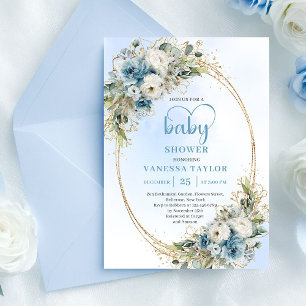 Boheemstof Blauw Bloemengroen Baby Shower  Kaart