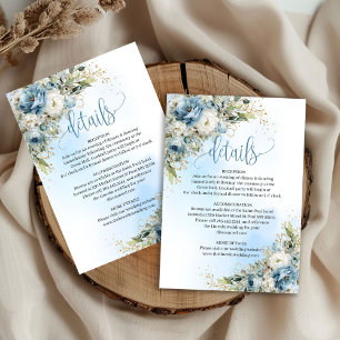 Boheemstof Dusty Blue Gouden Trouwdetailkaart RSVP Kaartje