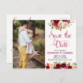 Bohem Chic Bourgogne Marsala Floral Bewaar de datu Aankondigingskaart (Voorkant / Achterkant)