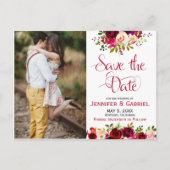 Bohem Chic Bourgogne Marsala Floral Bewaar de datu Aankondigingskaart (Voorkant)