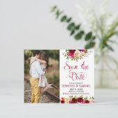 Bohem Chic Bourgogne Marsala Floral Bewaar de datu Aankondigingskaart (Staand voorkant)