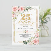 Bohemain boho blush roze bloemengoud 25e verjaarda kaart (Staand voorkant)