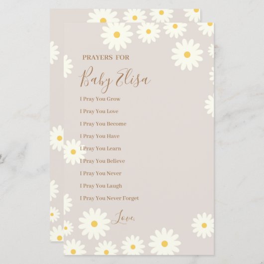 Bohemain Daisy Floral Prayers for Baby (Voorkant / Achterkant)