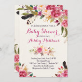 bohemain Floral Baby shower Invitation Kaart (Voorkant / Achterkant)