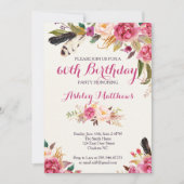Bohemain Floral Birthday Invitation Kaart (Voorkant)