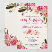 Bohemain Floral Birthday Invitation Kaart (Voorkant / Achterkant)