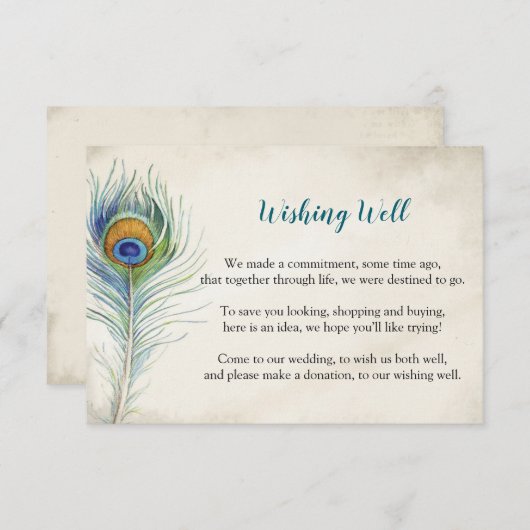 Bohemain Peacock Feather Blauwgroen Wishing Well B Informatiekaartje (Voorkant / Achterkant)