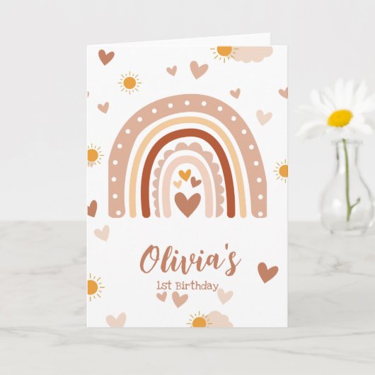 Boheme regenboog - 1 jaar Meisje Kaart (Kleine Plant)