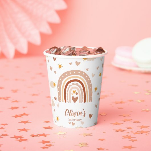 Boheme regenboog - 1 jaar Meisje Papieren Bekers (Insitu)