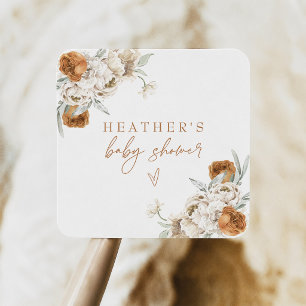 BOHEME Terracotta Bloem Boheemse Baby Borrel Vierkante Sticker