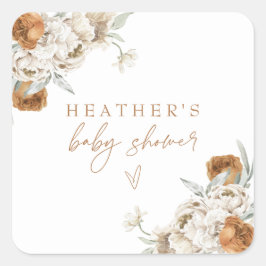 BOHEME Terracotta Floral Bohemian Baby shower Vierkante Sticker