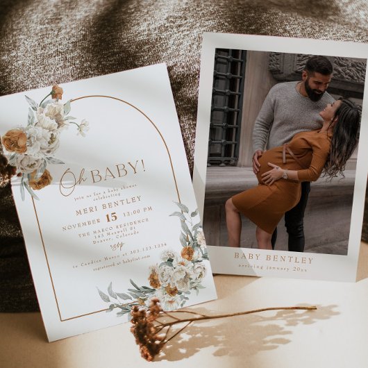 BOHEME Terracotta Floral Boho Arch Baby shower Kaart