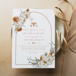 BOHEME Terracotta Floral Boho RN Nurse Afstuderen Kaart