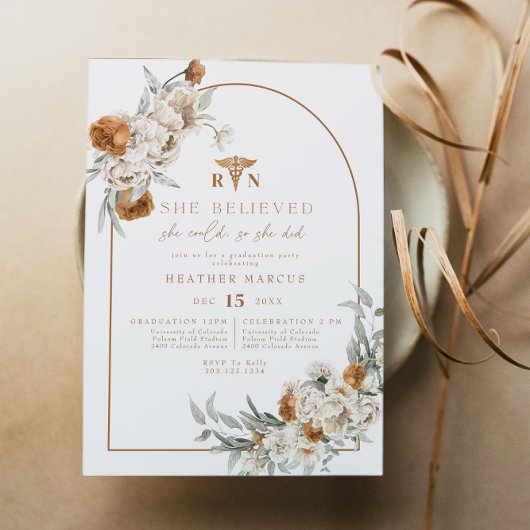 BOHEME Terracotta Floral Boho RN Nurse Afstuderen Kaart
