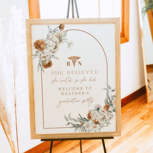 BOHEME Terracotta Floral Boho RN Nurse Afstuderen Poster