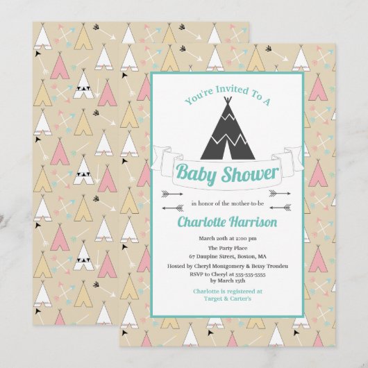 Bohemen Baby shower voor pasteien en pijlen Kaart (Voorkant / Achterkant)