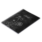 Bohemen Blackboard Cute White Flowers met naam Notitieboek (Linkerzijde)