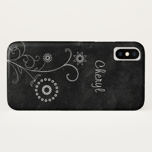 Bohemen Blackboard witte bloemen met naam Case-Mate iPhone Case (Achterkant (horizontaal))