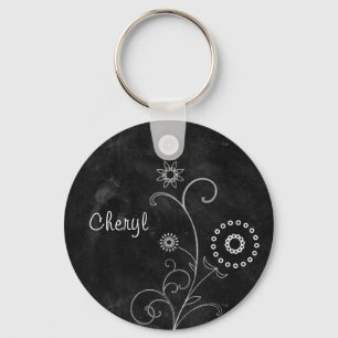 Bohemen Blackboard  witte bloemen met naam Sleutelhanger