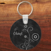 Bohemen Blackboard  witte bloemen met naam Sleutelhanger (Voorkant)