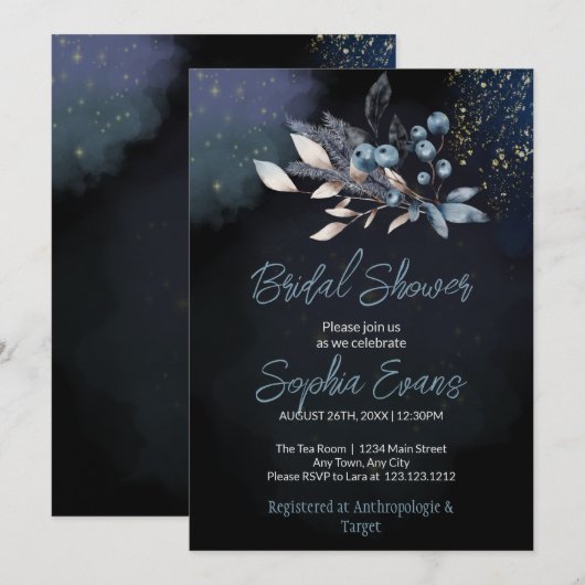 Bohemen blauwe bosbessen en groen blauw Vrijgezell Kaart (Voorkant / Achterkant)