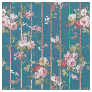 Bohemen blauwe roze rode florale moderne strepen stof