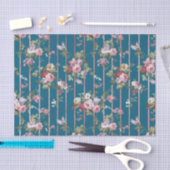 Bohemen blauwe roze rode florale moderne strepen tissuepapier (Craft)