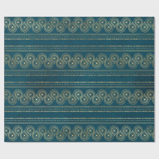 Bohemen Blauwgroen en Gold Foil Peacock Pattern Cadeaupapier (Vlak)