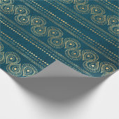 Bohemen Blauwgroen en Gold Foil Peacock Pattern Cadeaupapier (Hoek)