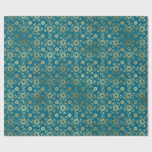 Bohemen Blauwgroen en Gold Foil Peacock Pattern Cadeaupapier (Vlak)