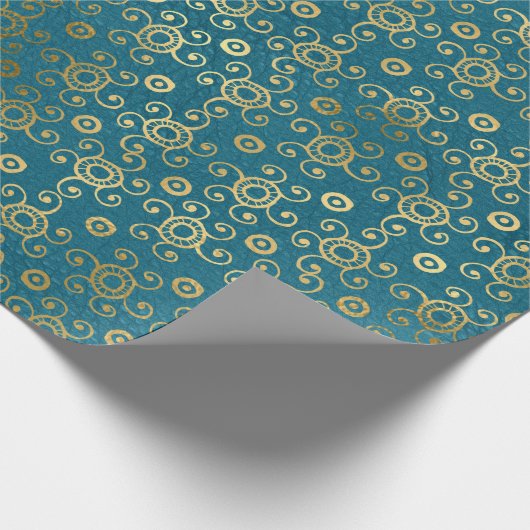 Bohemen Blauwgroen en Gold Foil Peacock Pattern Cadeaupapier (Hoek)