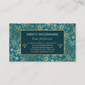 Bohemen Blauwgroen en Gold Foil Peacock Pattern Visitekaartje (Achterkant)